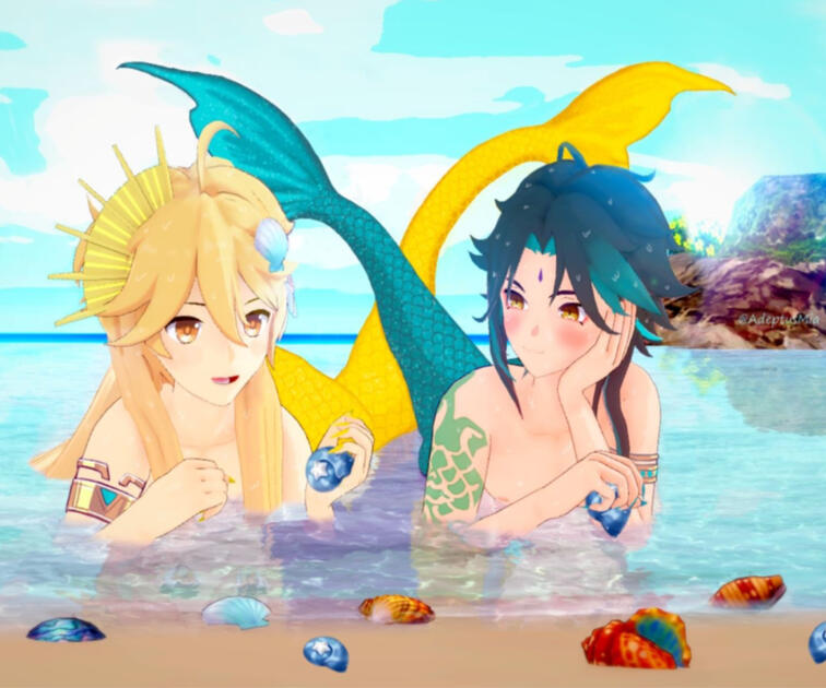 Xiao and Aether mermaids